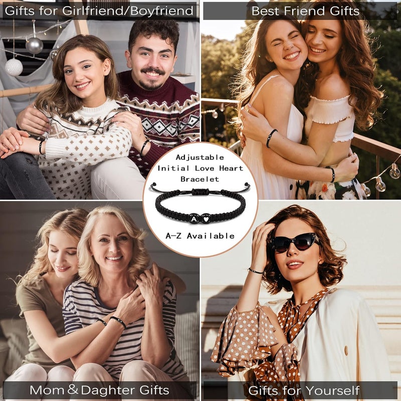 Btysun Valentines Day Gifts for Him Boyfriend, Initial Bracelets for Women Teen Valentines Gifts for Her Trendy Stuff Best Friend Birthday Gift Graduation Adjustable Letter A-Z Braided Bracelets Heart Link Sister Daughter Mother's Day Mom Female Christmas Jewelry - Image 5